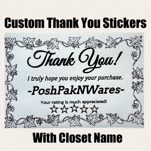 100 Custom Thank You Stickers with posh closet name fall leaf design - Picture 1 of 1